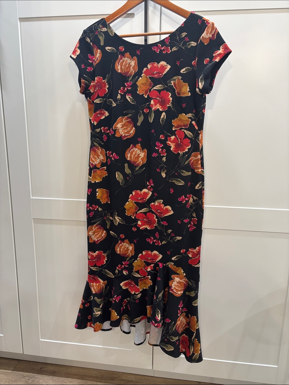 Brian Bailey Black Floral Ruffle-Hem Midi Dress